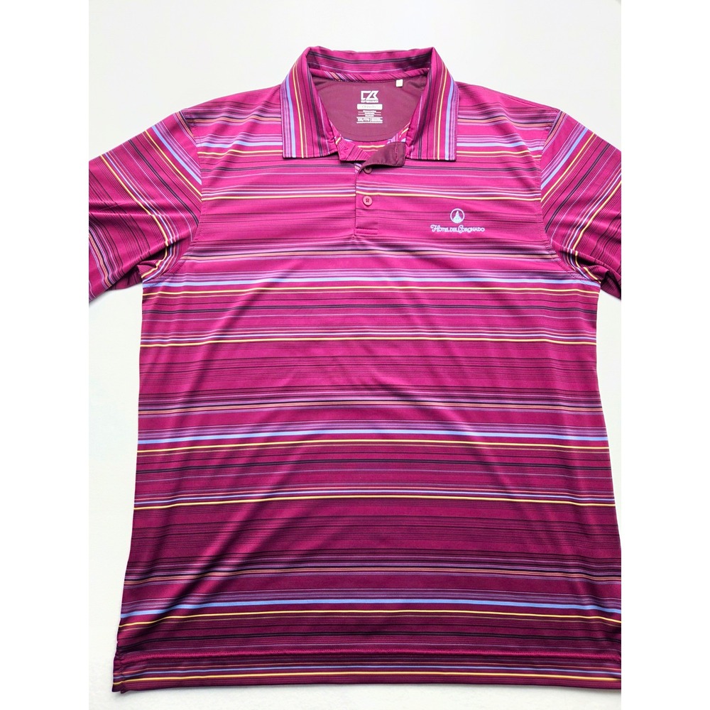 Cutter & Buck Mens XXL Hotel Del Coronado DryTec Golf Polo Striped Burgundy